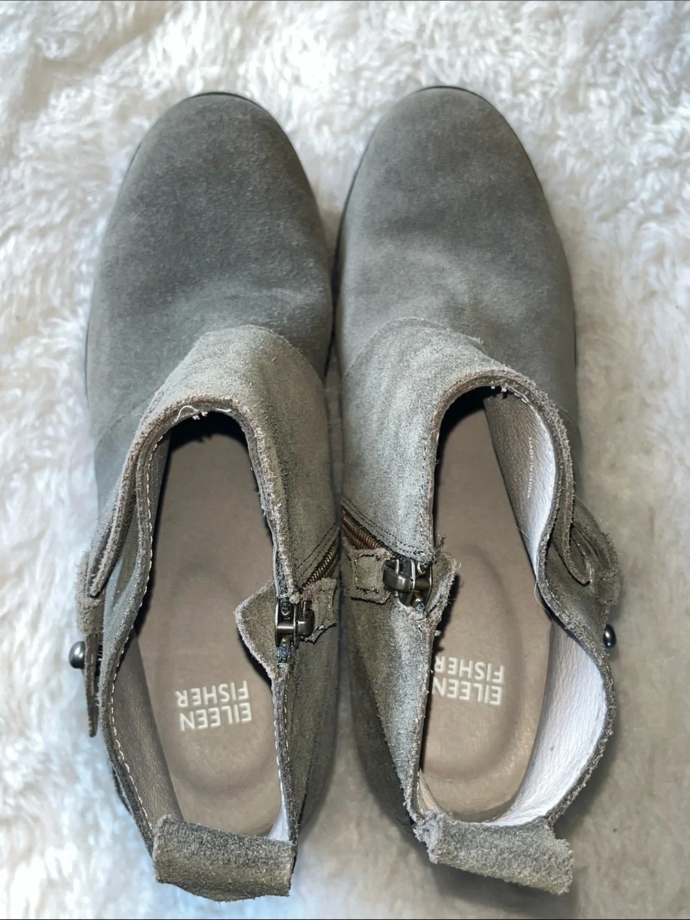 Eileen Fisher Tinker Olive Gray Green Moss Suede Wedge Ankle Boots size 9.5